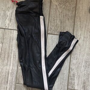 Spanx faux leather looking Black Leggings with White Stripe